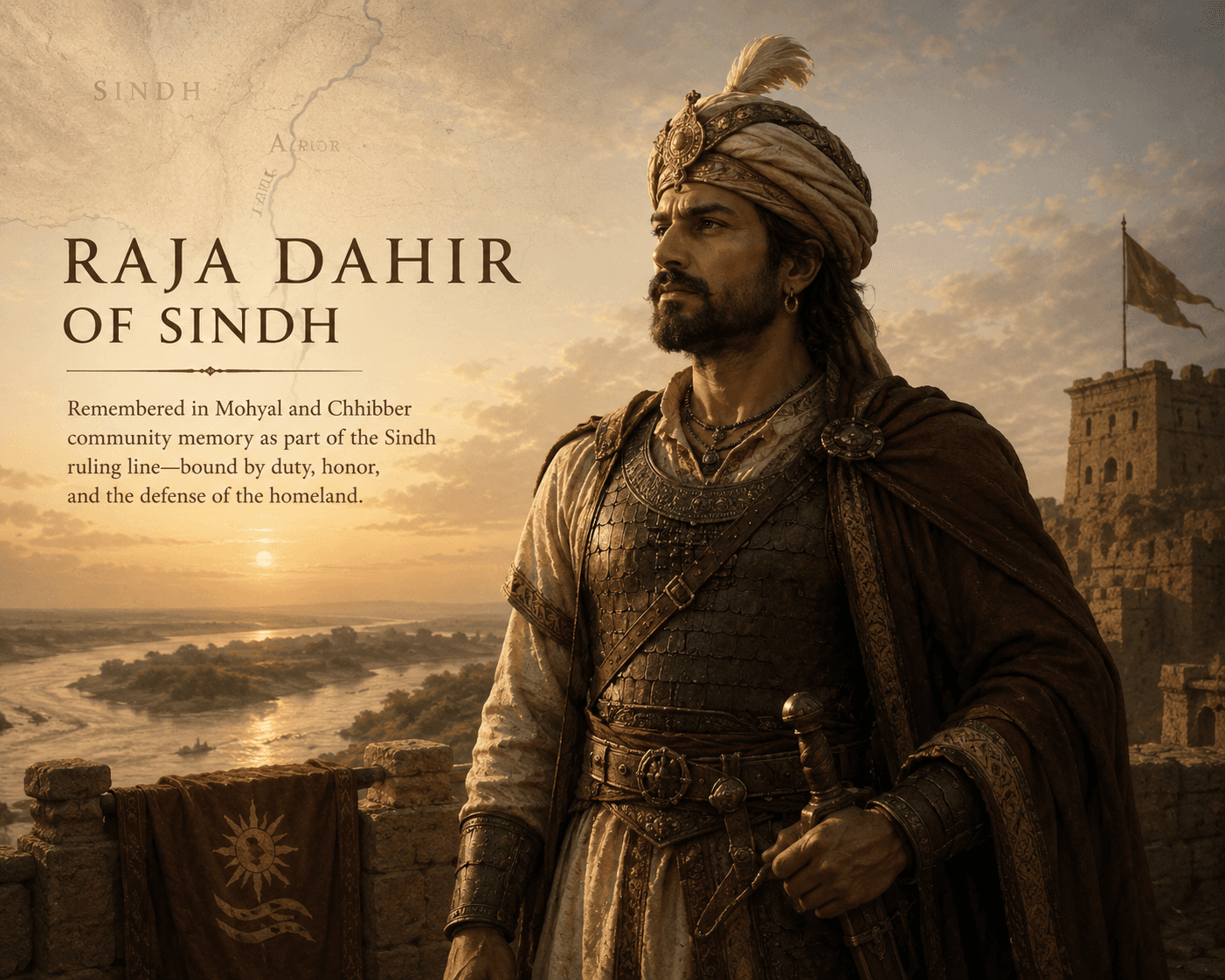 Artistic reconstruction of Raja Dahir overlooking the Indus frontier